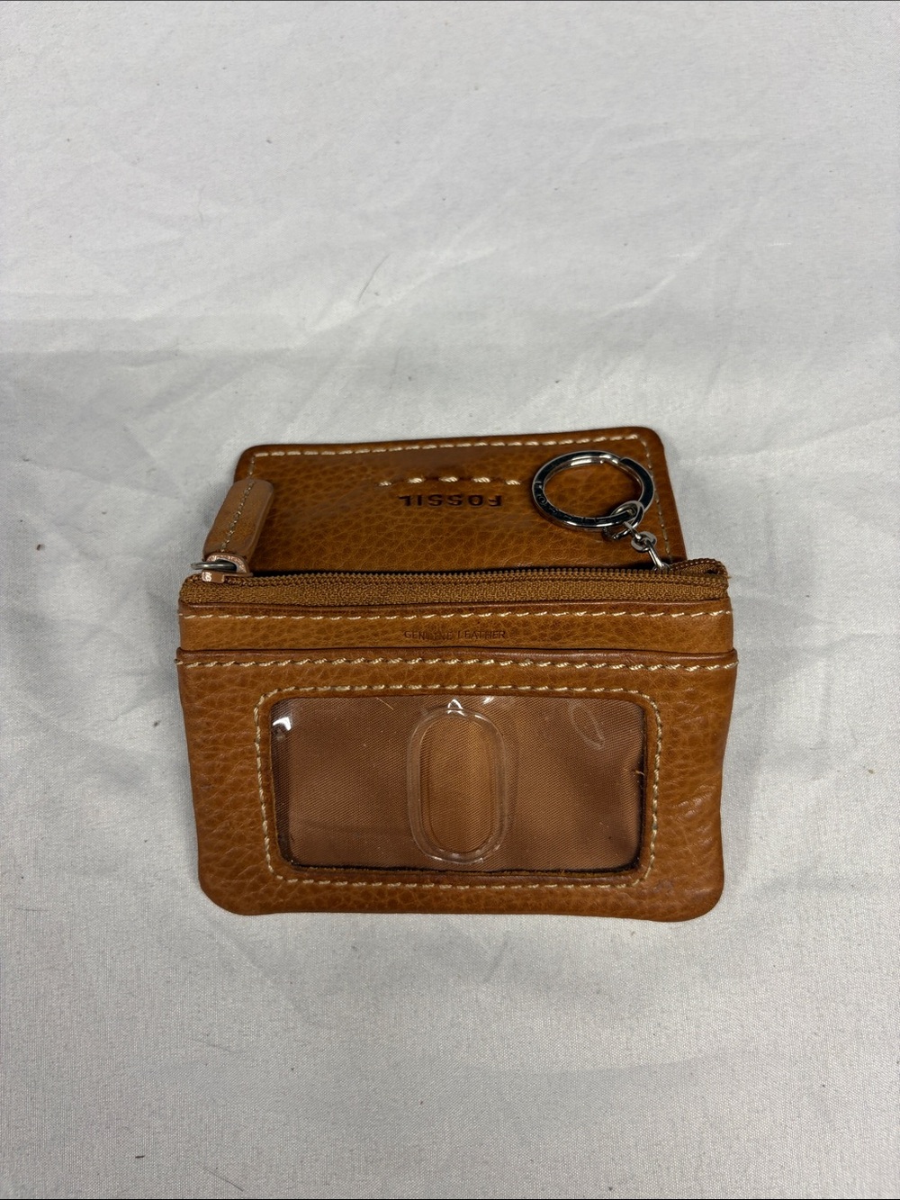Fossil Cognac Leather Zip Card Wallet with Keyring - Picture 2 of 4